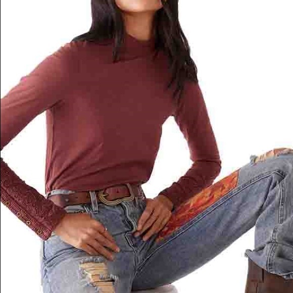 NEW Free People Hooked On You Beaded & Embroidered Cuff Top Sz L - Picture 1 of 8